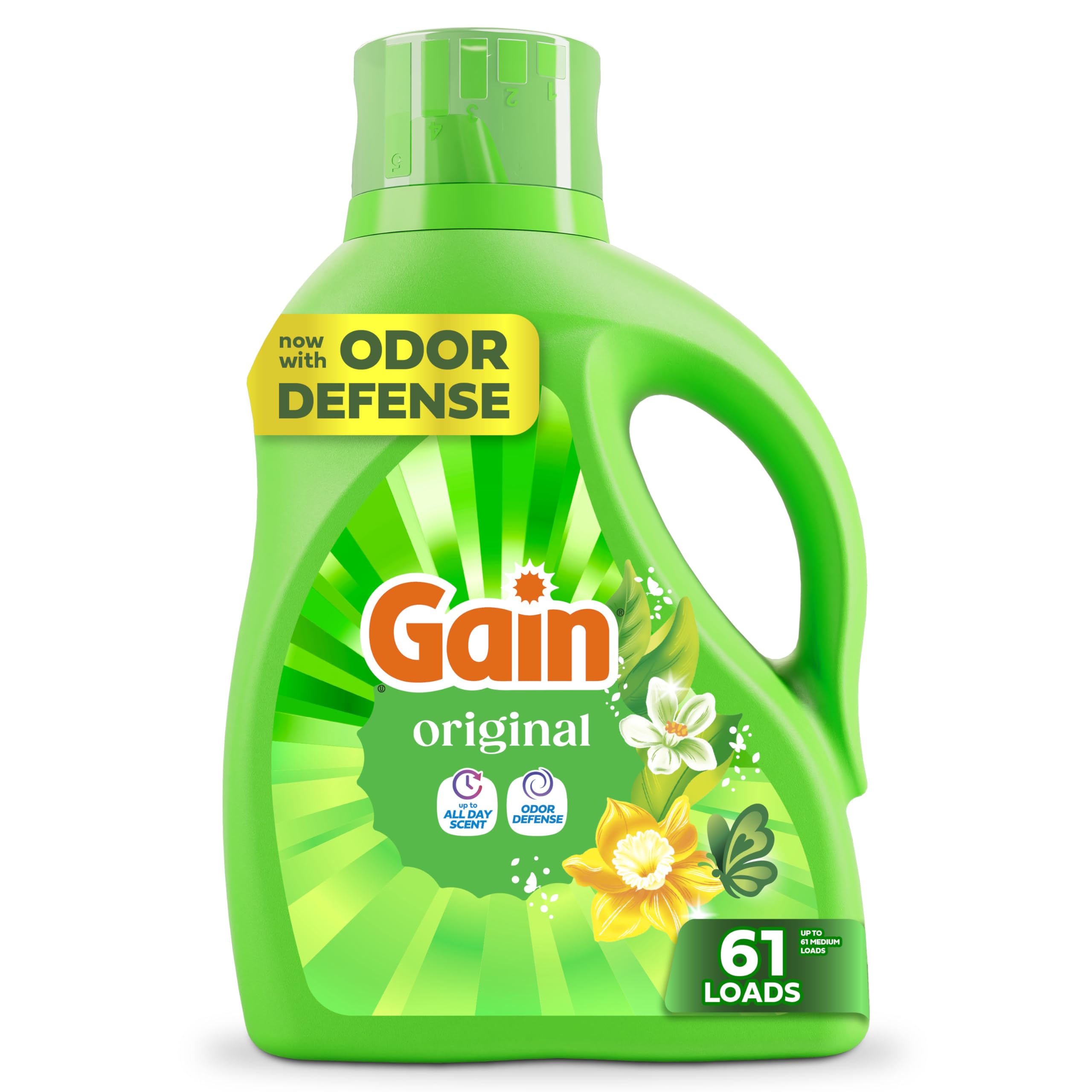 Gain Liquid Laundry Detergent, Now with Odor Defense, Original Scent, 81 fl oz, 61 Loads (Packaging May Vary)