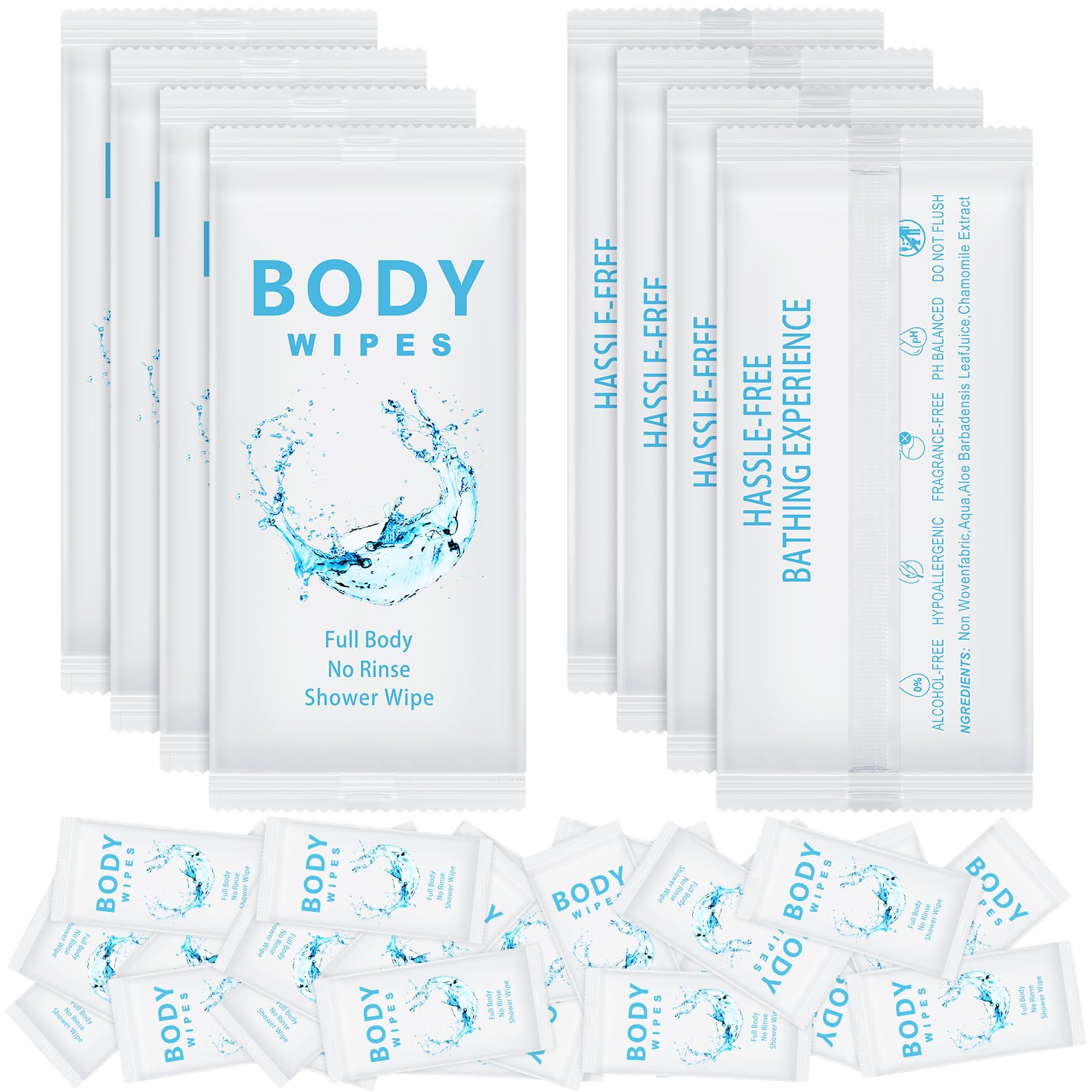 Treela 300 Pcs Large Body Wipes Bulk Deodorant Travel Size for Homeless Care Package Supplies Individually Wrapped Adults Bathing No Rinse Wet Wipes Men Women Hygiene Items(7.09" X 9.84",White)