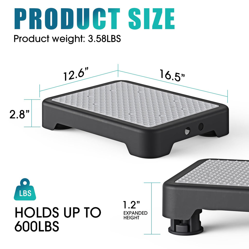 SPACELEAD Mobility Step Stool for Adults & Seniors, Anti-Slip Bathroom Step Stool, Portable Stair Assist Indoor/Outdoor, Platform Step for Kitchen, Office, and Bedroom, 600lbs Capacity, Black-Gray