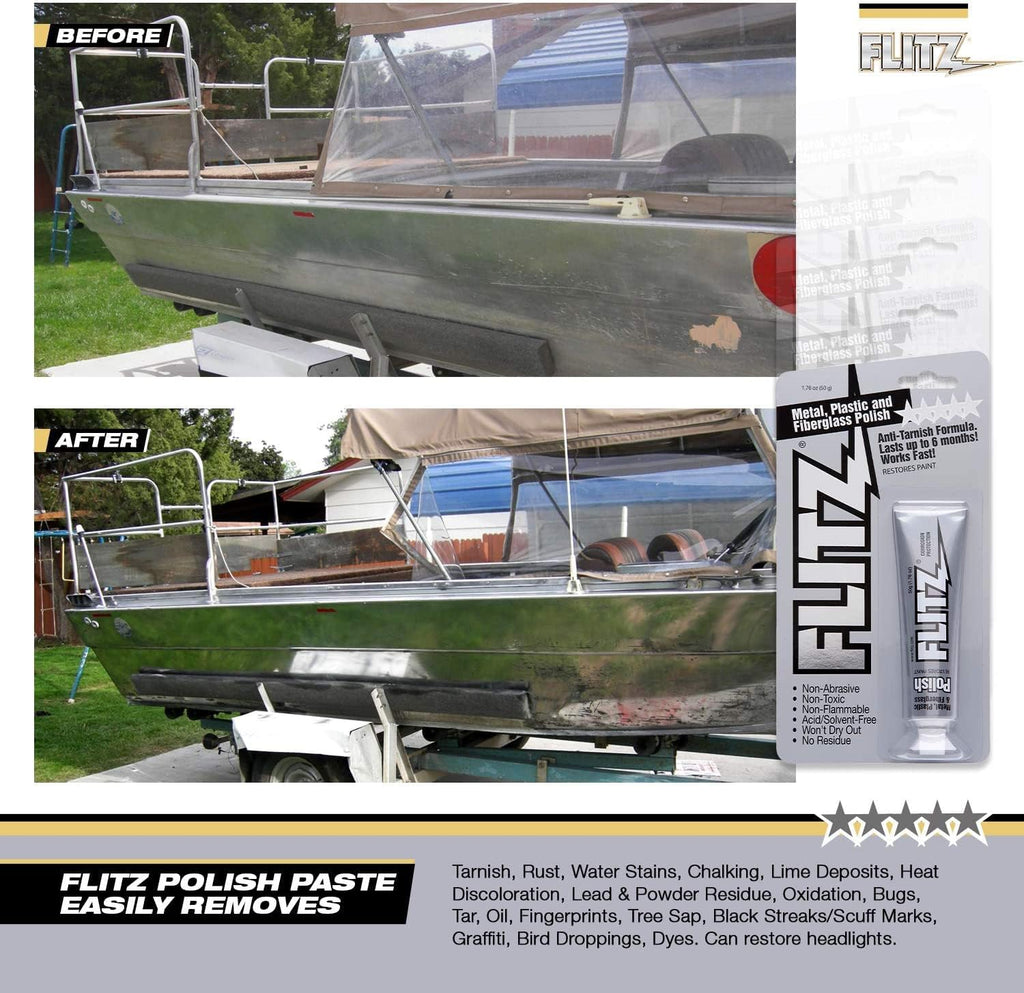 Flitz Metal Polish Paste - 1.76oz USA-Made Polish for Solid Chrome, Stainless Steel, & Aluminum - Non-Abrasive for Light Oxidation - Requires Manual Buffing - Not for Plated/Coated Surfaces (80 Pack)