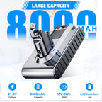 8000mAh Replacement for dyson V6 Battery 21.6V Lithium VTC4 SV03 SV04 SV05 SV06 SV07 SV09 DC58 DC59 DC61 DC62 DC72 DC74 Absolute Animal Motorhead Slim Vacuum with 2 Filters (V6)