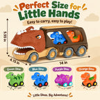 Veslier Dinosaur Car Toy for 2 3 4 5 Years Old Boys, Friction Power Carrier Truck with 4 Pack Small Pull Back Dino Car, Christmas Birthday Gift for 18+ Months Boy Girl Kids Toddlers