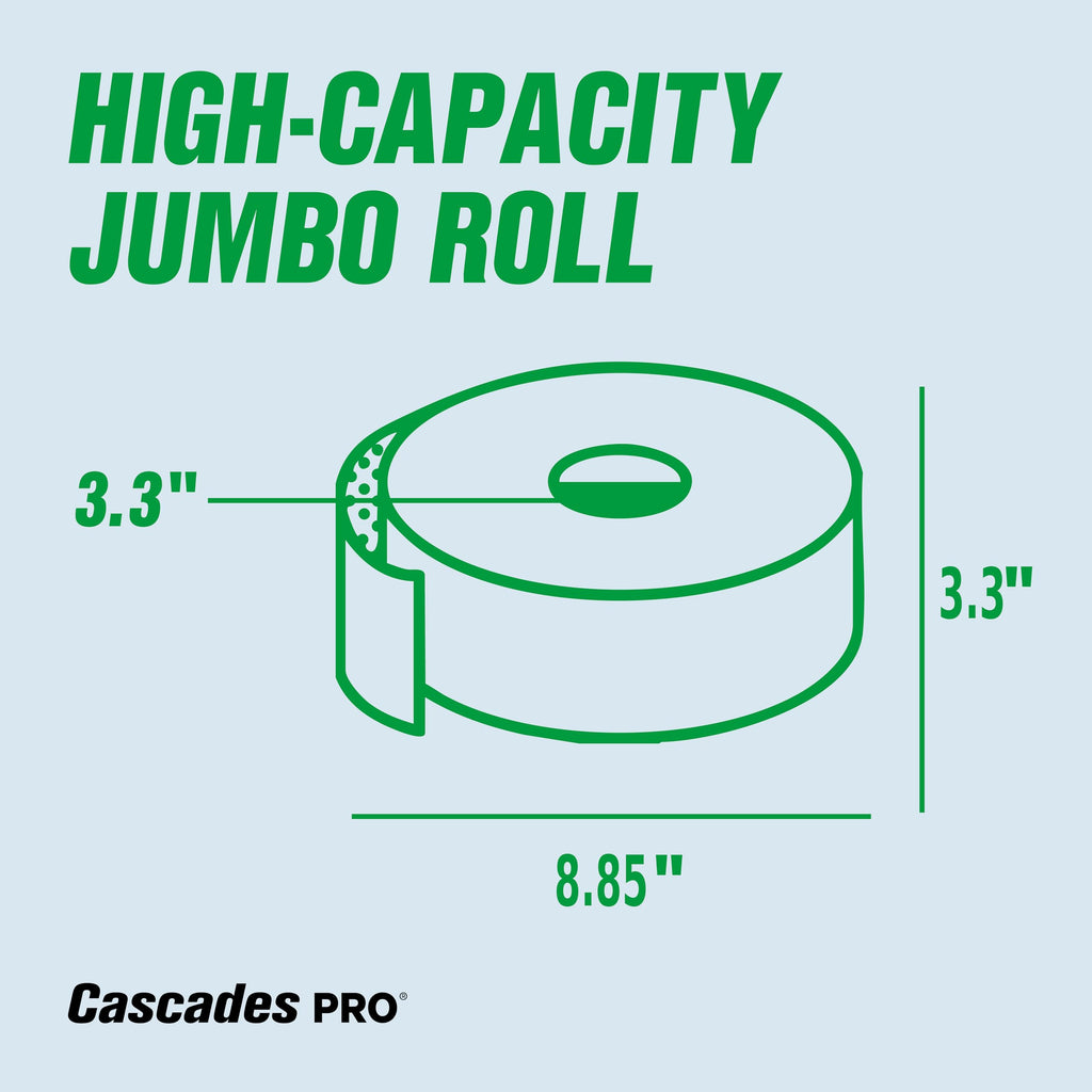 Cascades PRO Select Jumbo Bath Tissue – 2-Ply Toilet Paper – Fits Universal Jumbo Roll Dispensers – Soft, Durable, and Septic Safe – 500' Length/Roll, 12 Rolls/Box – B080 – White