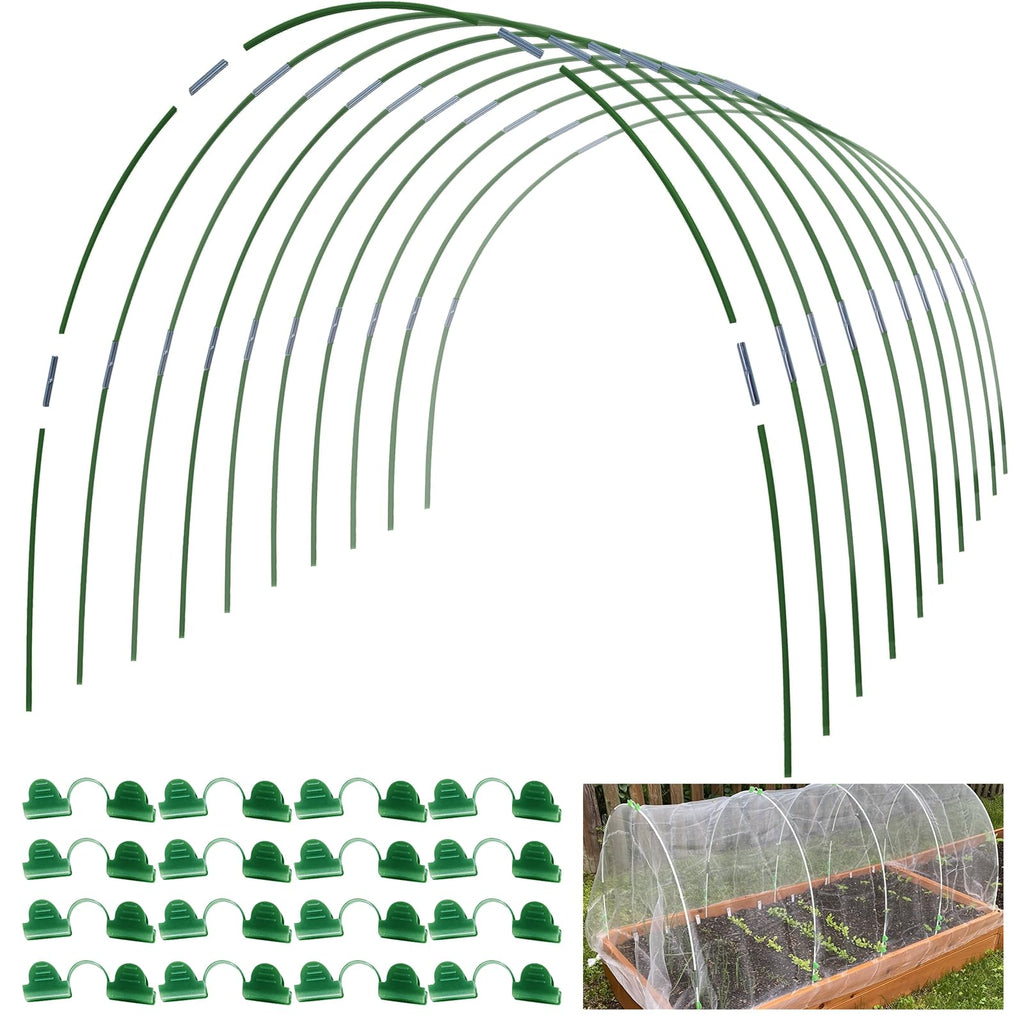 MAXPACE Greenhouse Hoops Kit, DIY 8ft Grow Tunnel, Fits Raised Garden Beds 2.8ft Wide & Up, 50 Pcs Rust-Proof Fiberglass Frame Support Rods for Row Cover, Shade Cloth, Frost Netting & Plant Stakes