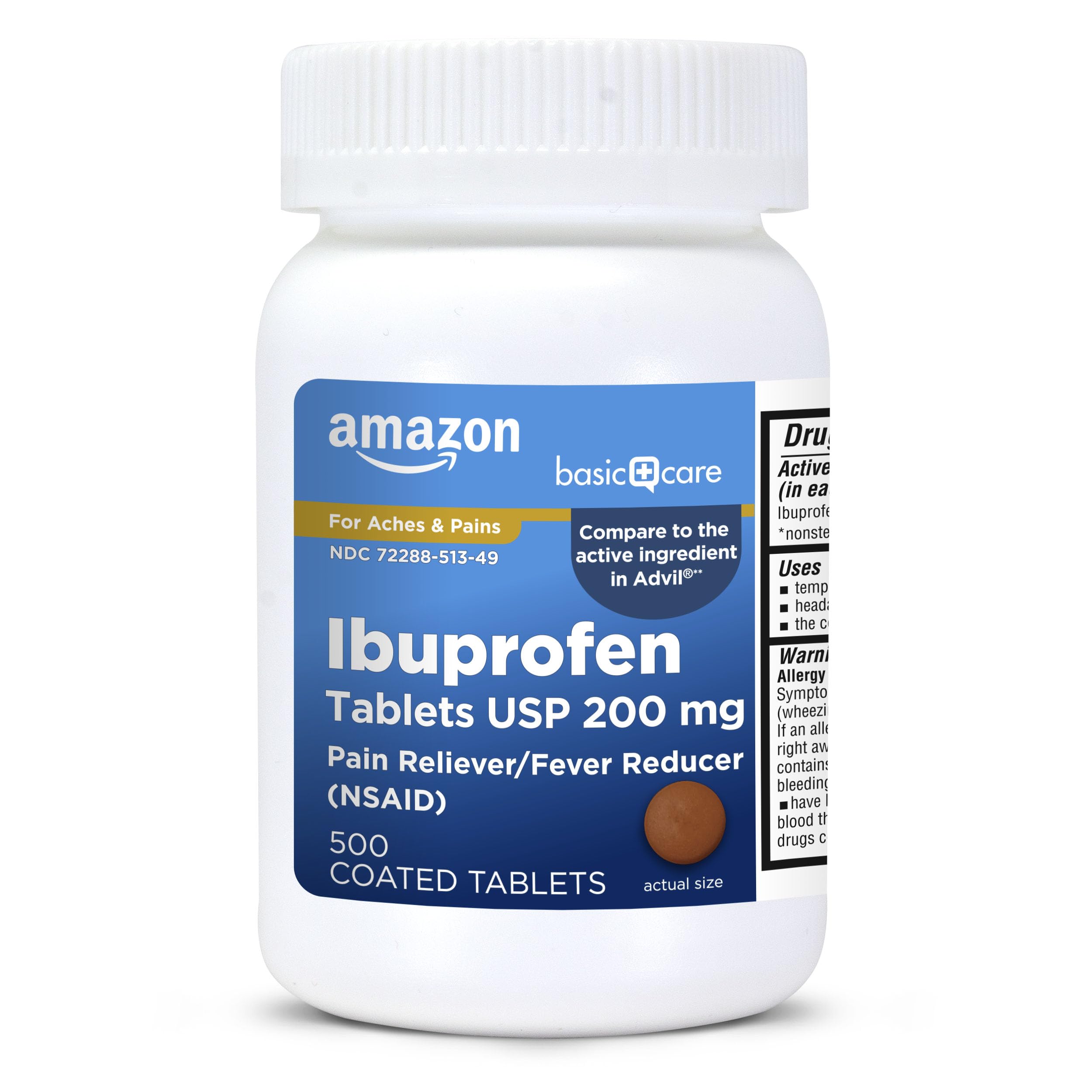 Basic Care Ibuprofen Tablets, 500 Count