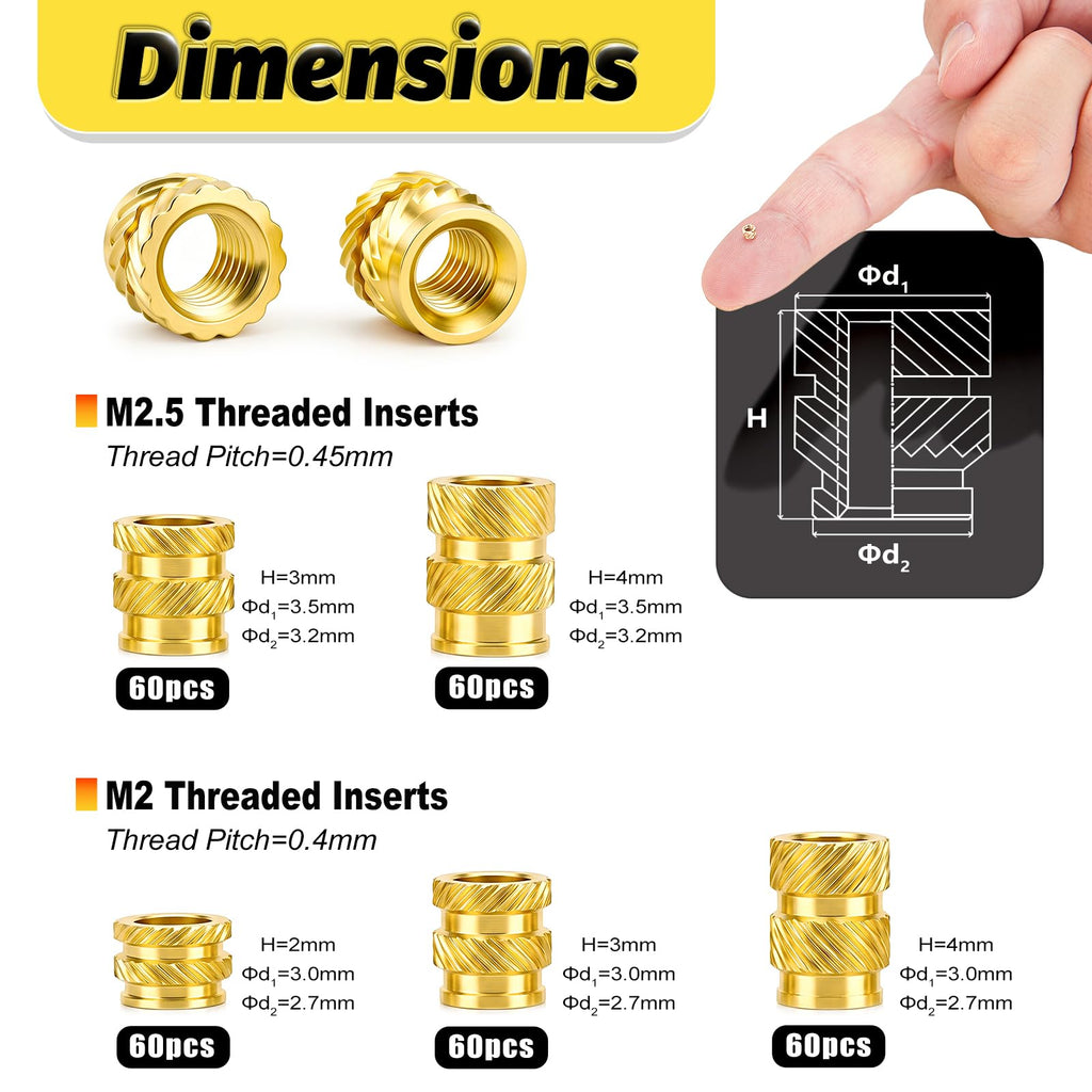 KADRICK 300PCS M2 M2.5 Heat Set Inserts Kit,M2*3/4/5mm*3mm M2.5*3/4mm*3.5mm