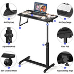 Eocnrhe Adjustable Overbed Bedside Table, Hospital Bed Table with Wheels, Portable Rolling Desk, Mobile Small Standing Desk, Rolling Laptop Stand, Computer Cart