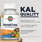 KAL Enhanced Energy Supplement - Whole Food Multivitamin for Men & Women, Wholesome Support from Greens, Fruits, & Vegetables, Energizing Blend for Adults - 60 Count VegTabs