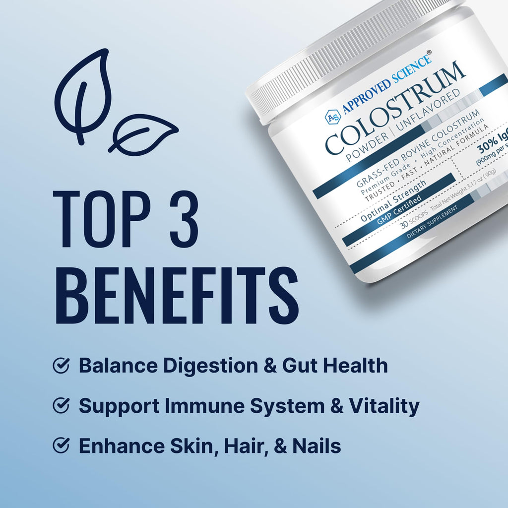 Approved Science Colostrum Powder - 30% IgG - Grass-fed Bovine Colostrum Supplement - 3000mg Serving - Gut Health, Immune Support - RBST-Free, Non-GMO - Unflavored - 30 Servings (Pack of 3)