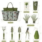 Garden Tool Set with Hummingbird Print, Heavy Duty Gardening Hand Tools with Garden Tool Bag,Gardening Gifts for Women&Men,Green