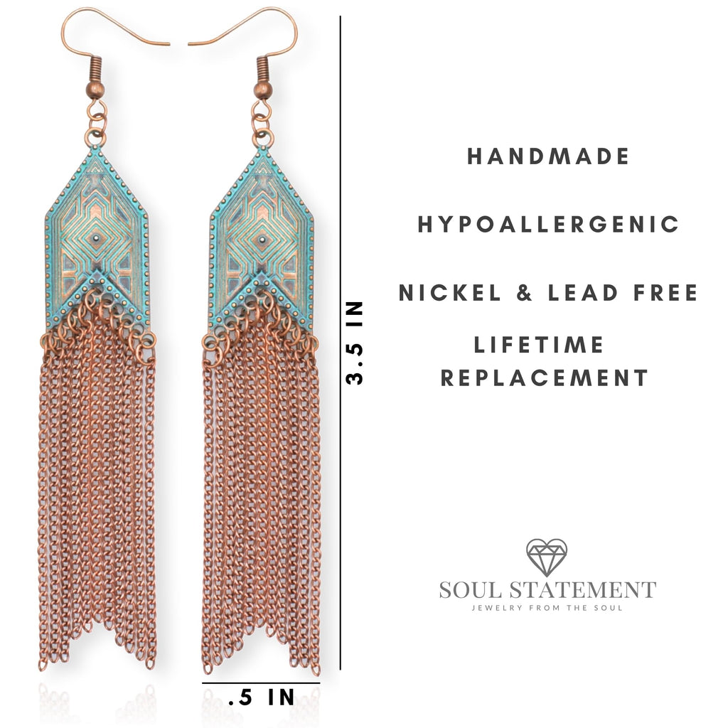 Western Jewelry for Women, Boho Dangle Chain Earrings