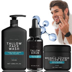 Tallow Skin Care for Men - Wrinkle Defense Tallow Balm, Tallow Face Moisturizer, Natural Tallow Men's Face Wash, Beef Tallow for Skin Face Moisturizer, Anti-Wrinkle Night Serum (1 Set)