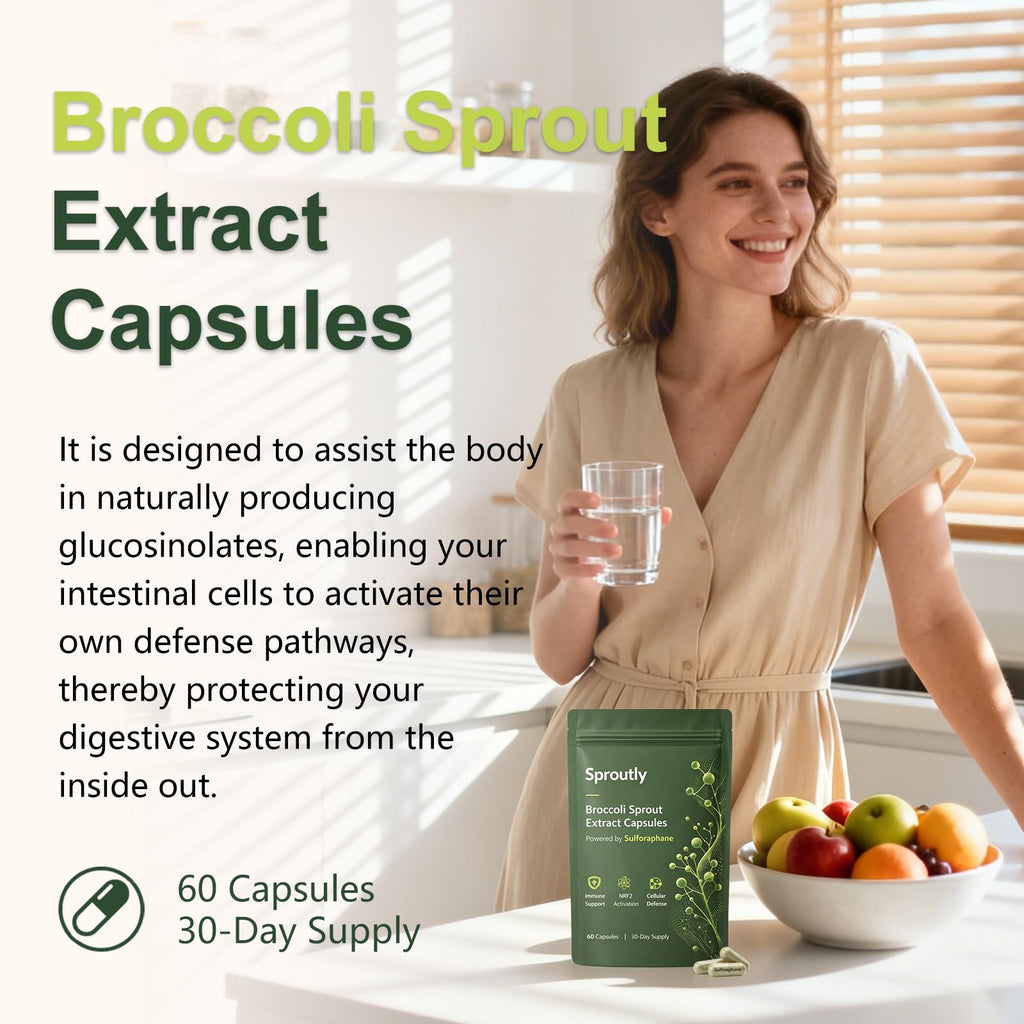 Keravive Hair Sproutly Broccoli Sprout Extract Capsules | with Glucoraphanin & Myrosinase, Sulforaphane Precursor Support with Mustard Seed Extract & Vitamin C | Vegan Non-GMO | 60 Capsules