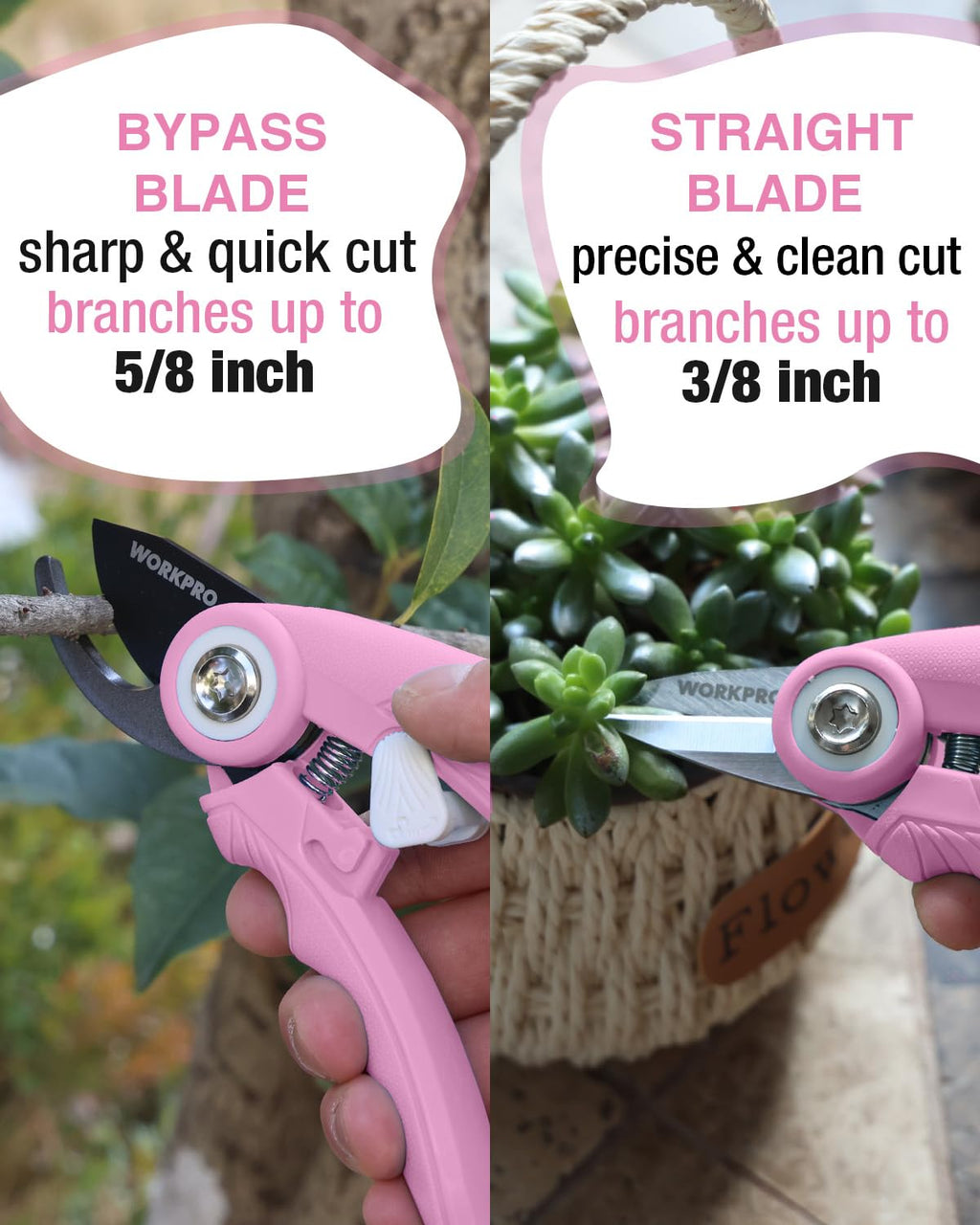 2-Pack 6.9" Garden Pruning Shears, Bypass & Straight Garden Scissors, Pink