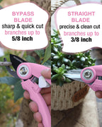 2-Pack 6.9" Garden Pruning Shears, Bypass & Straight Garden Scissors, Pink