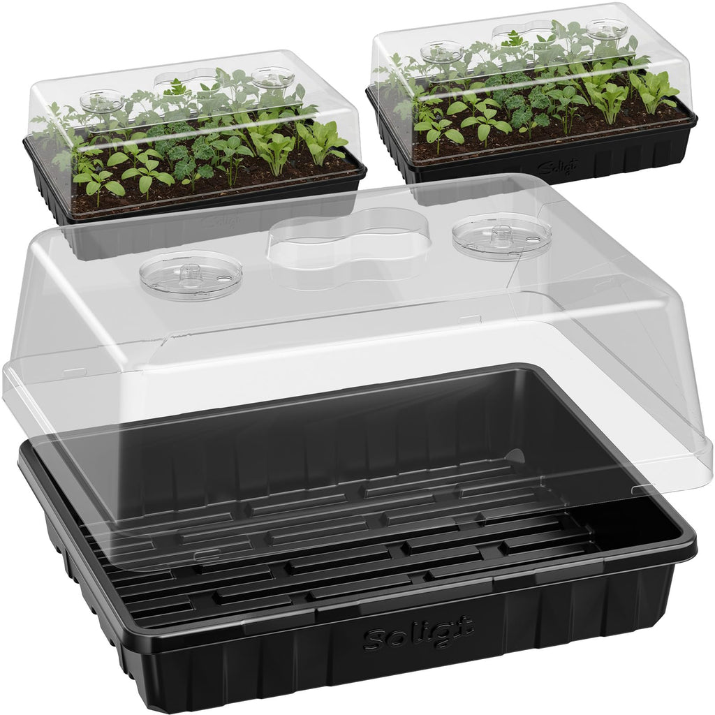 SOLIGT Thick Plastic 3-Set Strong Seed Starter Trays with 5" Humidity Domes
