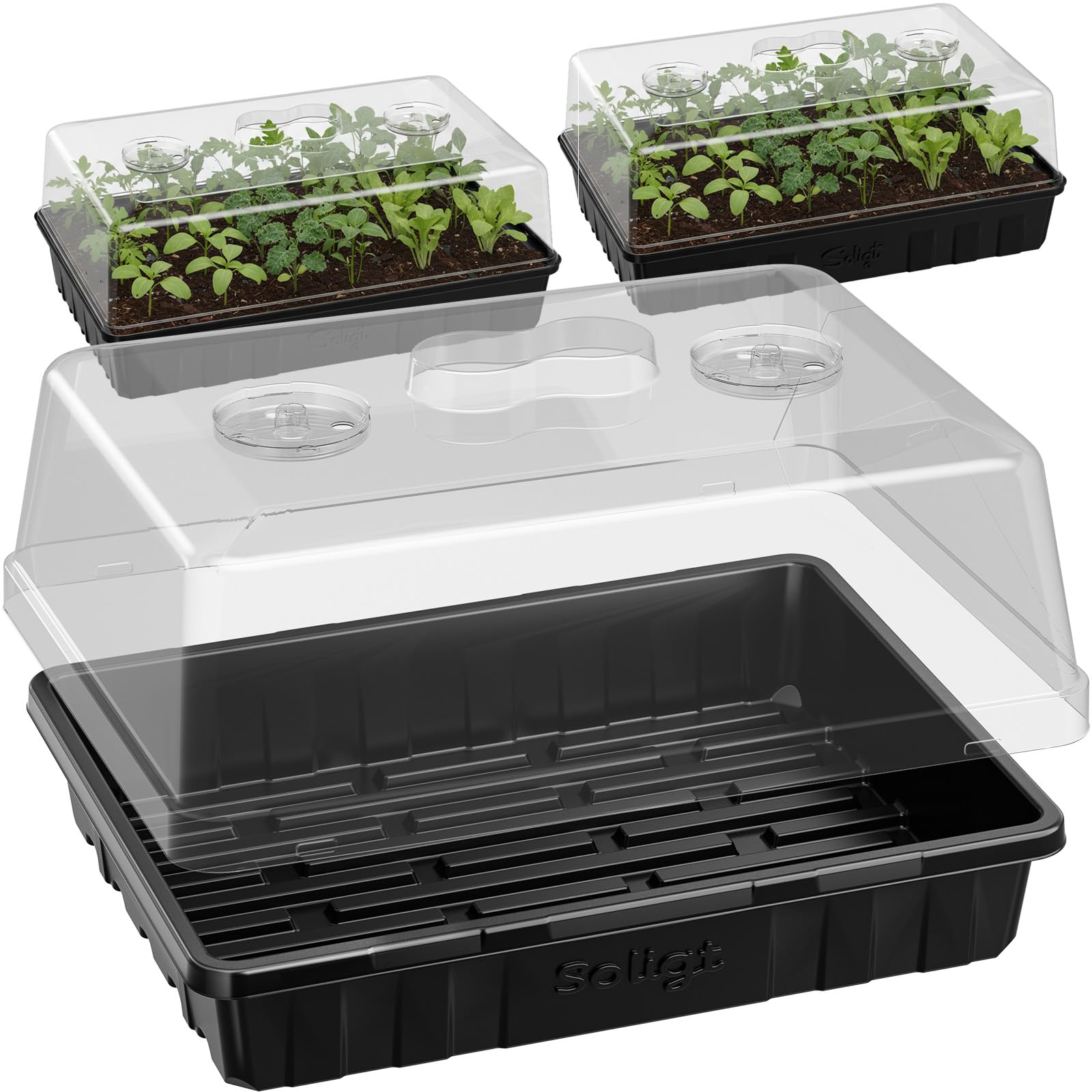 SOLIGT Thick Plastic 3-Set Strong Seed Starter Trays with 5" Humidity Domes