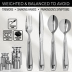 Weighted Utensils for Hand Tremors and Parkinson's Patients - 4 Piece Set Weighted Silverware for Elderly, Arthritis, Weak Hand Grip - Convenient Travel Bag, Stainless Steel, 7 Oz
