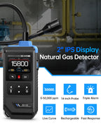 FNIRSI GD-02 Natural Gas Detector, Methane, Propane & Isobutane with 14-Inch Flexible Gooseneck, Combustible Gas Detector for Audible, Visual & Tactile Triple Alarm, Rechargeable Battery