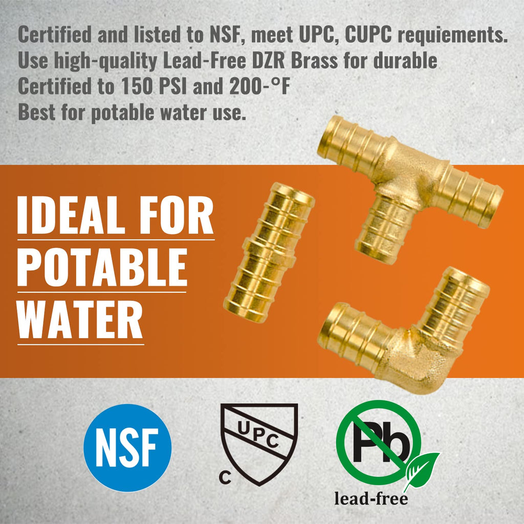 SUNGATOR 30-Pack 1/2 Inch PEX Fittings, 10 Each Elbow Tee Coupling, No Lead Brass, Pex Fitting 1/2 Inch Assortment, UPC, NSF Certified
