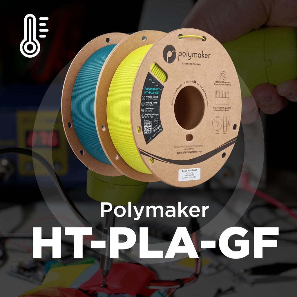 Polymaker HT-PLA-GF Filament 1.75mm Power Tool Green, High Temp PLA for 3D Printing, Heat Resistant to 150°C, Easy to Print, Easy to Anneal, Works with Most FDM Printers, 1kg Spool