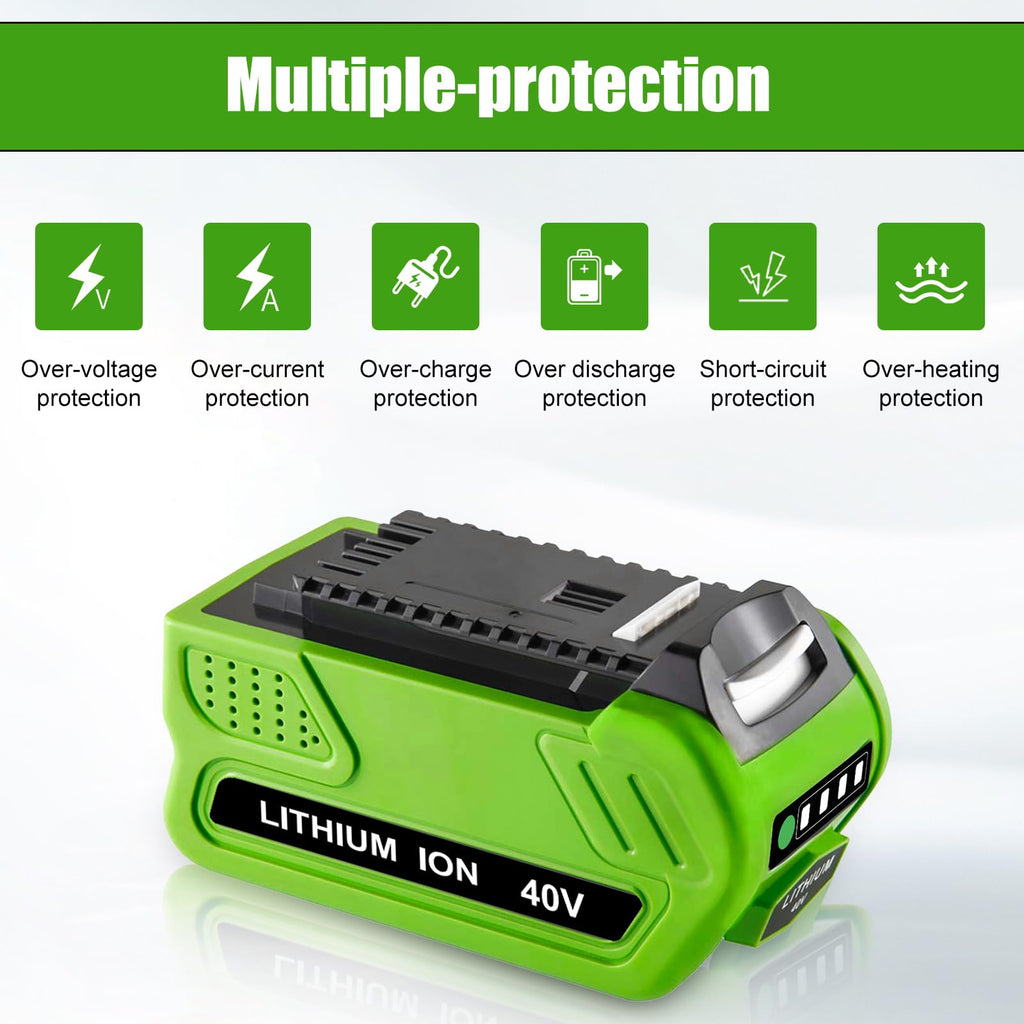 2 Pack 40V 6000mAh Ultra High Capacity Lithium Replacement Battery Compatible with Greenworks 40V Battery Power Tools 29252 20202 22262 25312 25322 20642 22272 27062 29462 Tool(NOT for Gen 1) (Green)