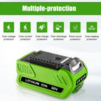 2 Pack 40V 6000mAh Ultra High Capacity Lithium Replacement Battery Compatible with Greenworks 40V Battery Power Tools 29252 20202 22262 25312 25322 20642 22272 27062 29462 Tool(NOT for Gen 1) (Green)