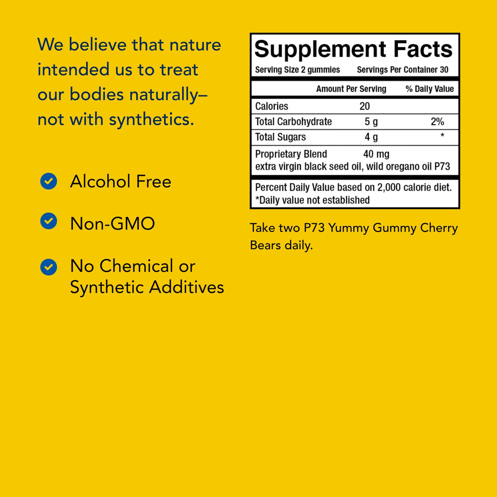 NORTH AMERICAN HERB & SPICE kid-e-kare Yummy Gummy Cherry Bears - 60 Real Cherry Gummies - Daily Immune Support for Children - With P73 Oreganol & Black Seed Oil - Non-GMO - 30 Servings