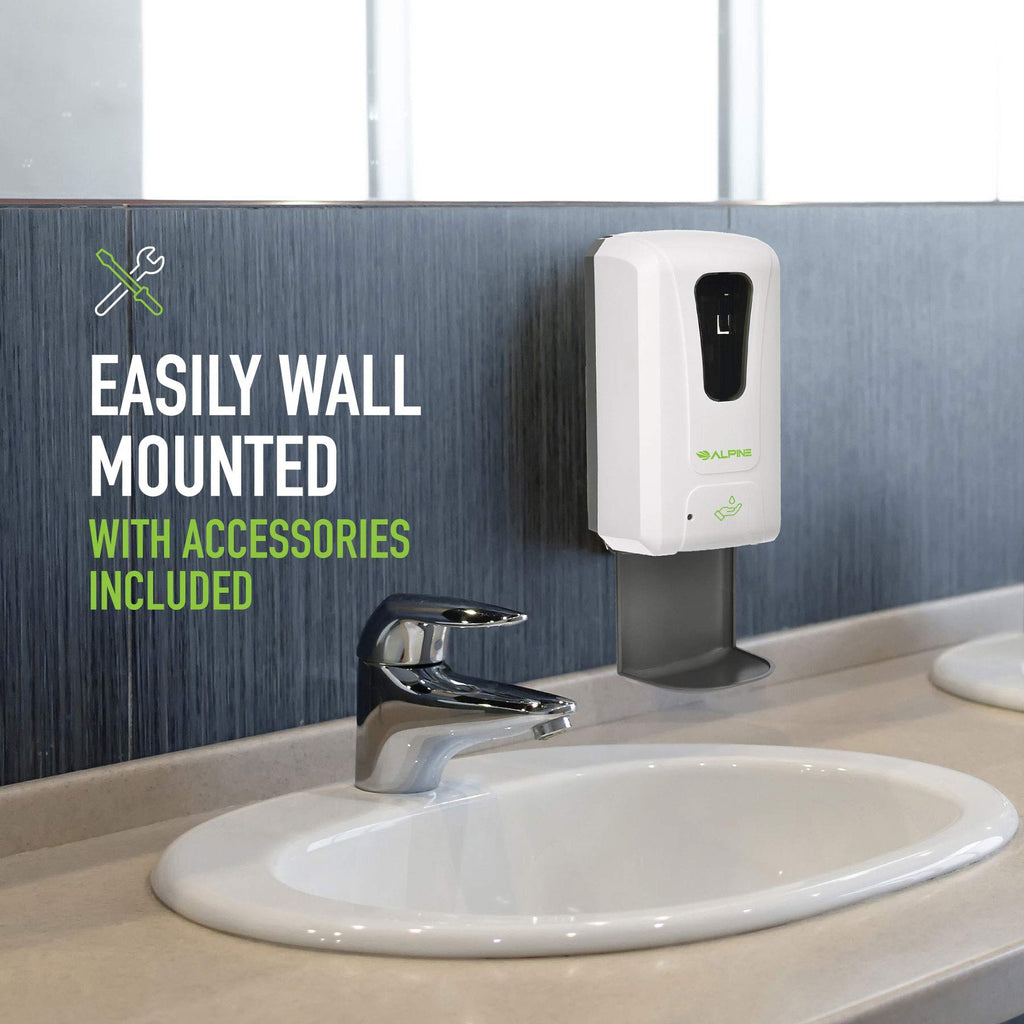 Alpine Automatic Hand Sanitizer Dispenser - Touchless Soap Dispenser with Drip Tray for Restaurant, Hospital, School, Hotel, Kitchen and Bathroom -1200mL Liquid, Gel White