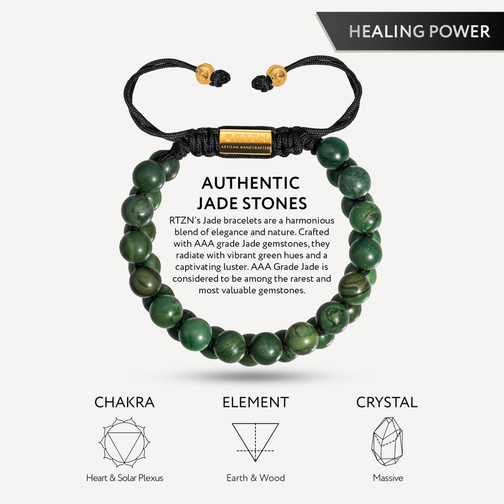 Jade Bracelet for Men – Premium Artisan Handcrafted Authentic Dark Green Jade Bracelet – 8MM Beaded Stone Mens Jade Bracelets (Morocco)