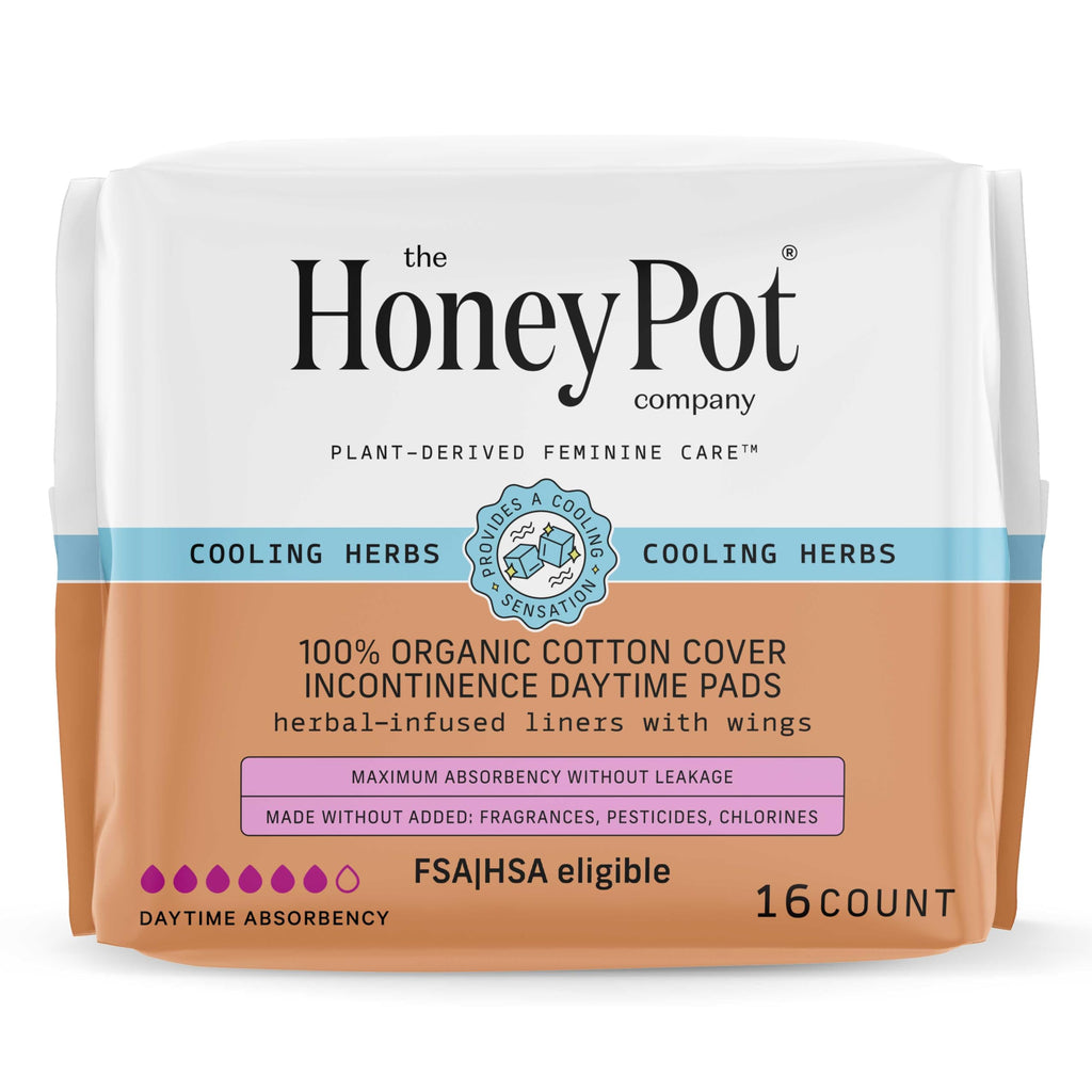 The Honey Pot Company - Herbal Pads for Women - Organic Incontinence Daytime w/Wings. Infused w/Essential Oils for Cooling Effect & Postpartum Essentials - Feminine Care - 16ct.