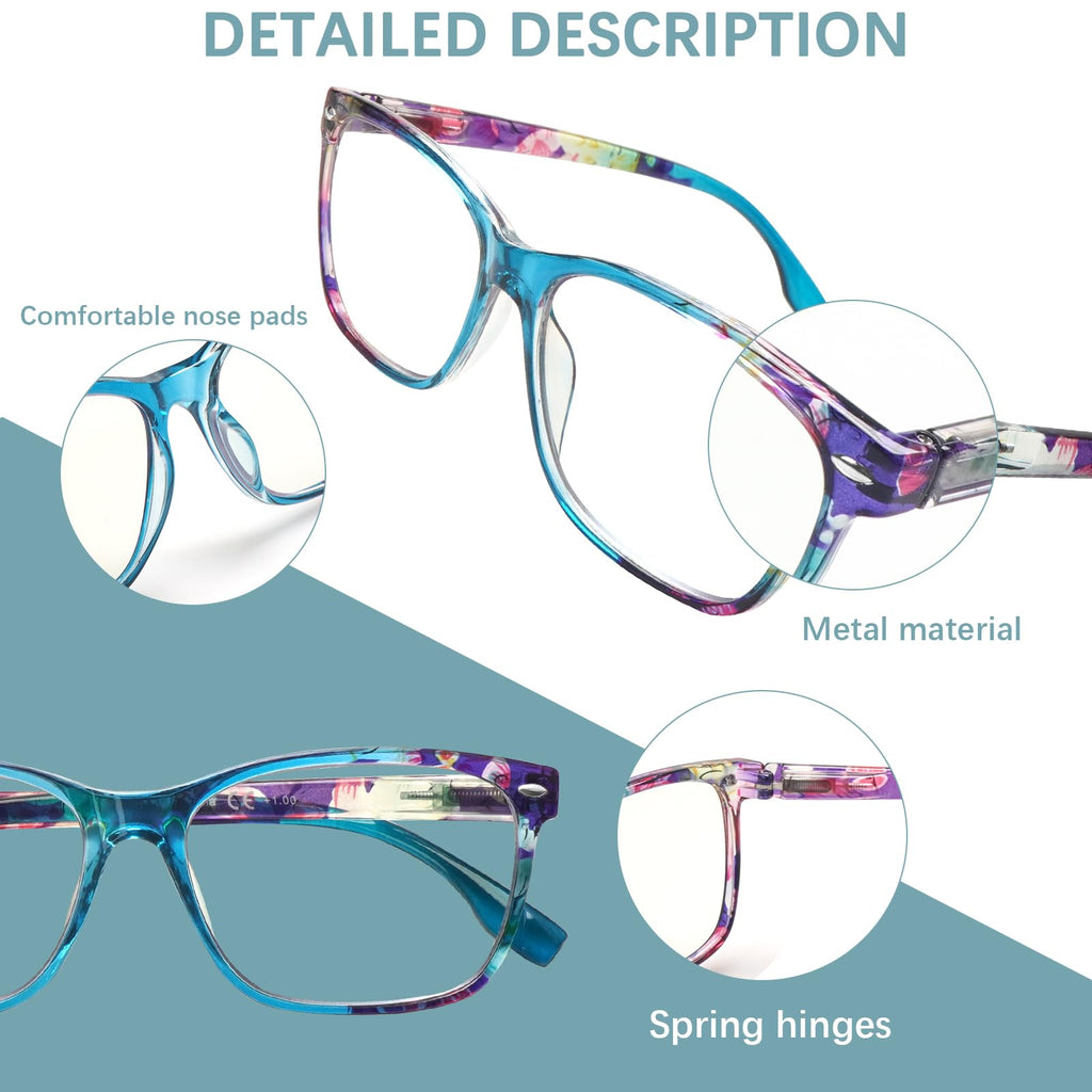 CLASAGA Progressive Multifocus Reading Glasses for Women,Blue Light Blocking Spring Hinge Fashion Pattern Print Computer Readers (pattern design-5, 1.5, x)