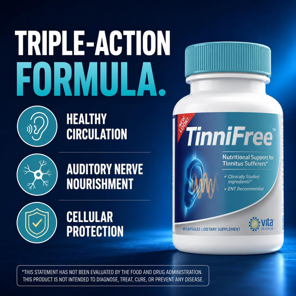 TinniFree Ear & Hearing Support Supplement | 23 Premium Ingredients | Ginkgo Biloba, CoQ10, Magnesium & B12 | Supports Ear Wellness | 60 Capsules