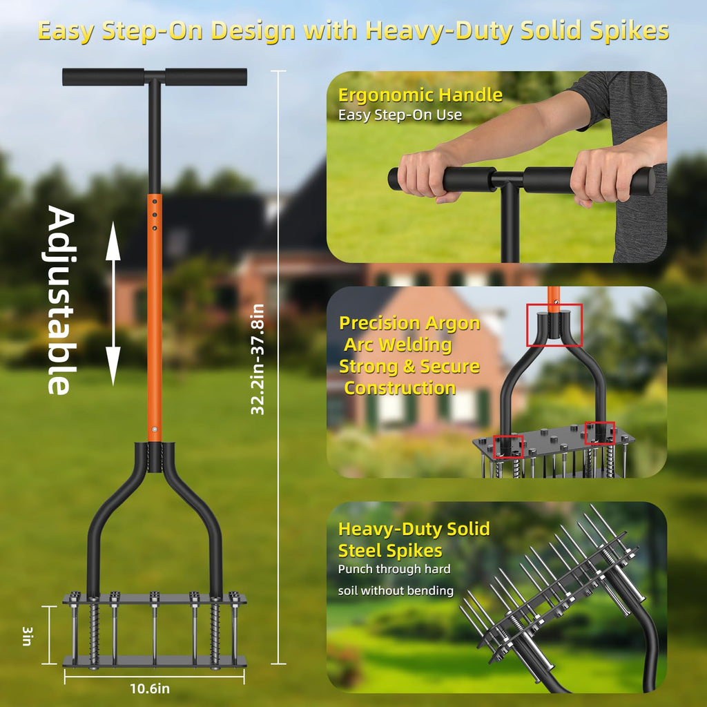 KXGBARN Lawn Aerator Tool with Dual-Layer Self-Cleaning Spikes, 15 Spike Heavy Duty Manual Lawn Aerator for Compact Soil, Anti-Clog Grass Aerator for Yard, Garden & Lawn Care