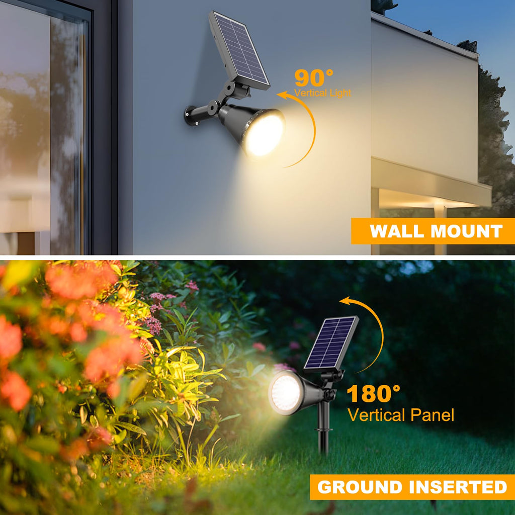 APOMAO Solar Spot Lights Outdoor, 36 LEDs Solar Landscape Lighting with 2200mAh, Outdoor Lights Auto On/Off 2-in-1 Wall or Ground Solar Powered for Yard Garden- 2 Pack (Warm White)