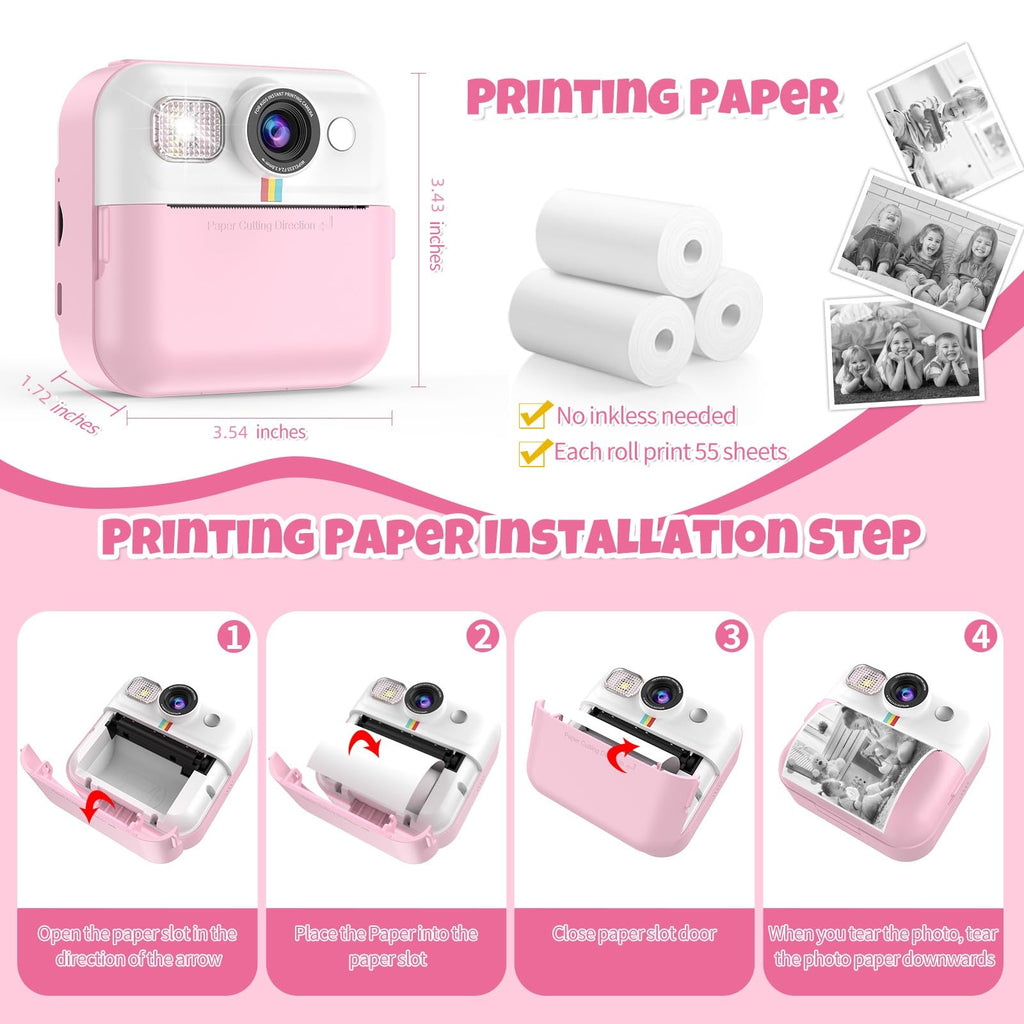 Instant Print Camera for Kids, Toddler Camera Birthday Gifts for Girls 3-10