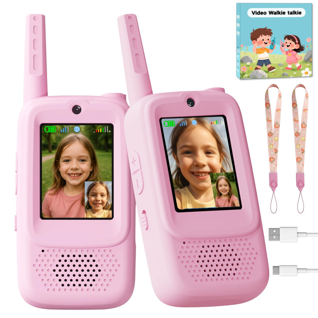 Video Walkie Talkies for Kids, 2 Pack Rechargeable Walkie Talkies with Screen, Indoor Outdoor Toy for 3 4 5 6 7 8 9 10 Year Old Girl, Christmas Birthday Gifts for Girls Age 3-12 (Pink)