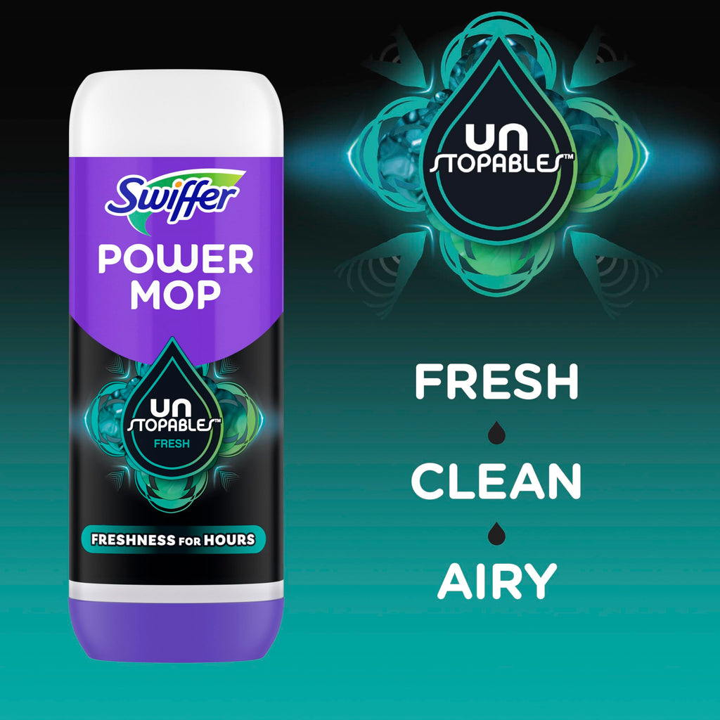 Swiffer PowerMop Floor Cleaning Solution with Unstopables Fresh Scent, PowerMop Refills, Floor Cleaner for Mopping, 25.3 fl oz, 2 Pack
