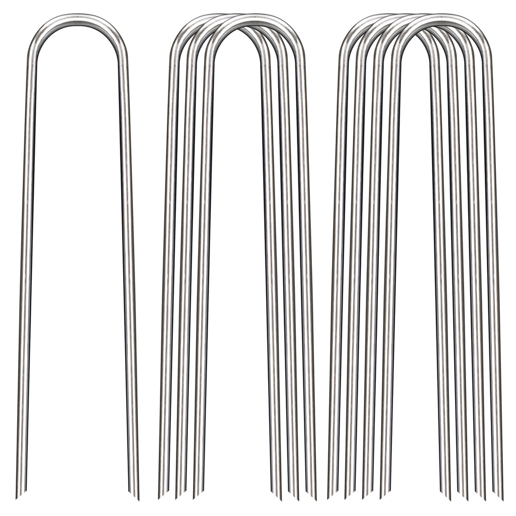 FAAYUCK 12 Inch Landscape Staples, 12/25/50/100 Pack Galvanized Garden Stakes, Heavy Duty 8 Gauge U-Shaped Ground Stakes for Weed Barrier Fabric, Irrigation Tubing, Fence, Outdoor Decorations