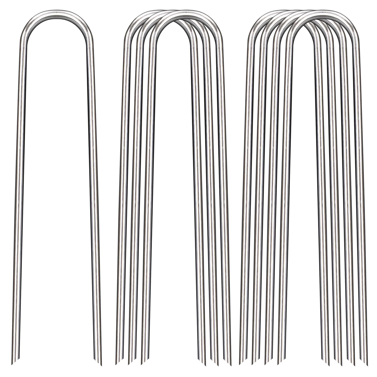 FAAYUCK 12 Inch Landscape Staples, 12/25/50/100 Pack Galvanized Garden Stakes, Heavy Duty 8 Gauge U-Shaped Ground Stakes for Weed Barrier Fabric, Irrigation Tubing, Fence, Outdoor Decorations