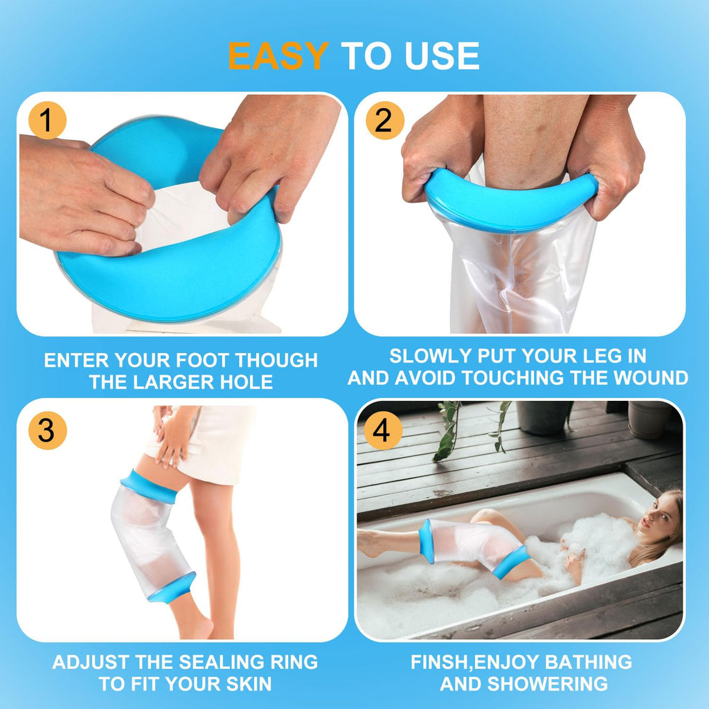 Divvsck Waterproof Knee Cast Cover for Shower, Watertight Cast Bag, Reusable, Shower Protector for Knee Replacement Surgery, Wound, Burns (M)