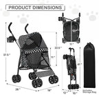 MoNiBloom 4 Wheels Pet Stroller, Easy-Fold Umbrella Shaped Dog Cat Jogger Stroller w/Storage Bag & Visible Mesh for Small/Medium Dogs Cats Black Polka Dots