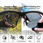SKYOLUY Attractive Bifocal Reading Sunglasses for Men, Durable TR90 Semi Rimless Wrap Around Design Sun Readers, UV400 Near-Far Sun Glass Built in Outdoor Sports/Driving/Finshing Dark Glasses, +2.5