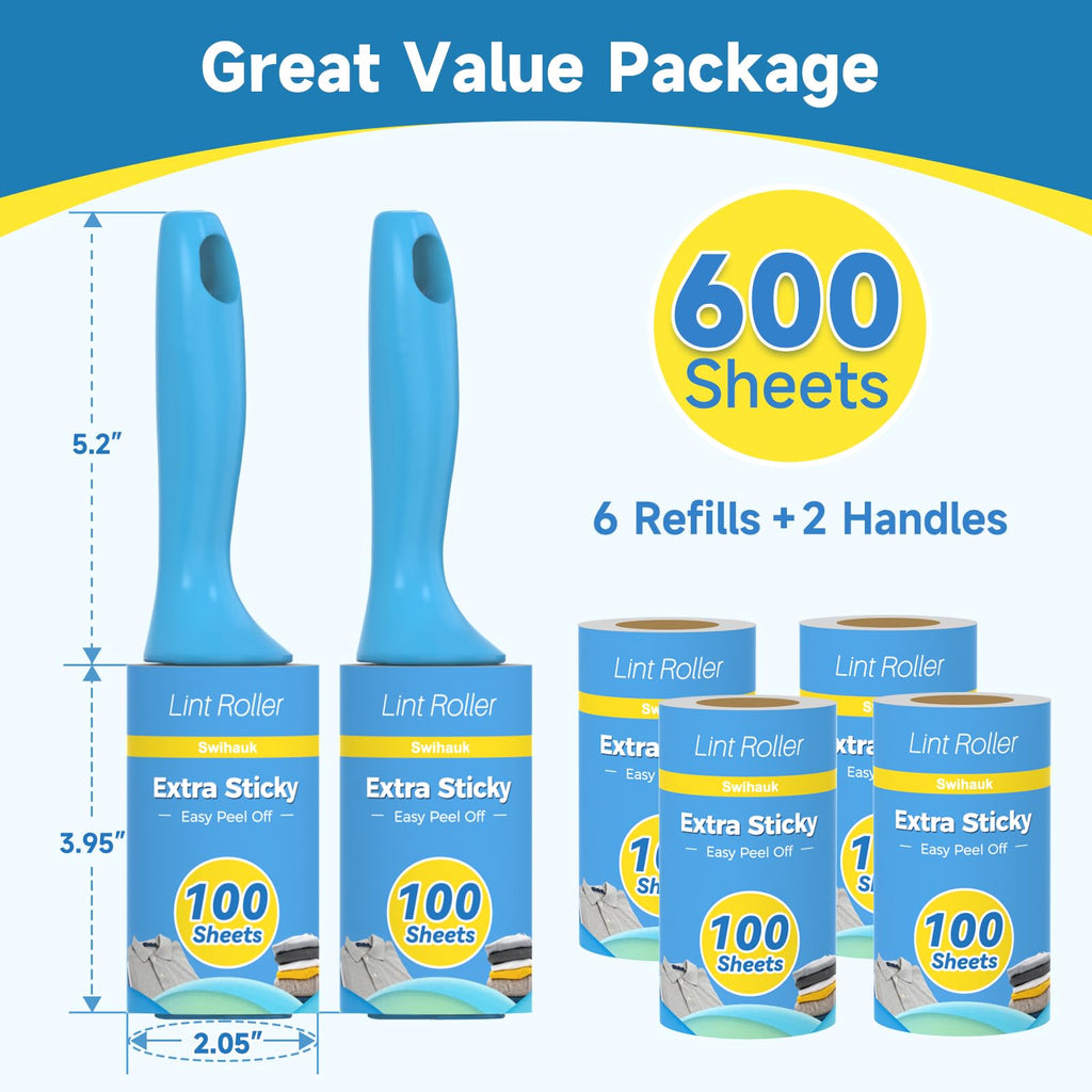 Swihauk 600 Sheets Extra Sticky Lint Rollers for Pet Hair