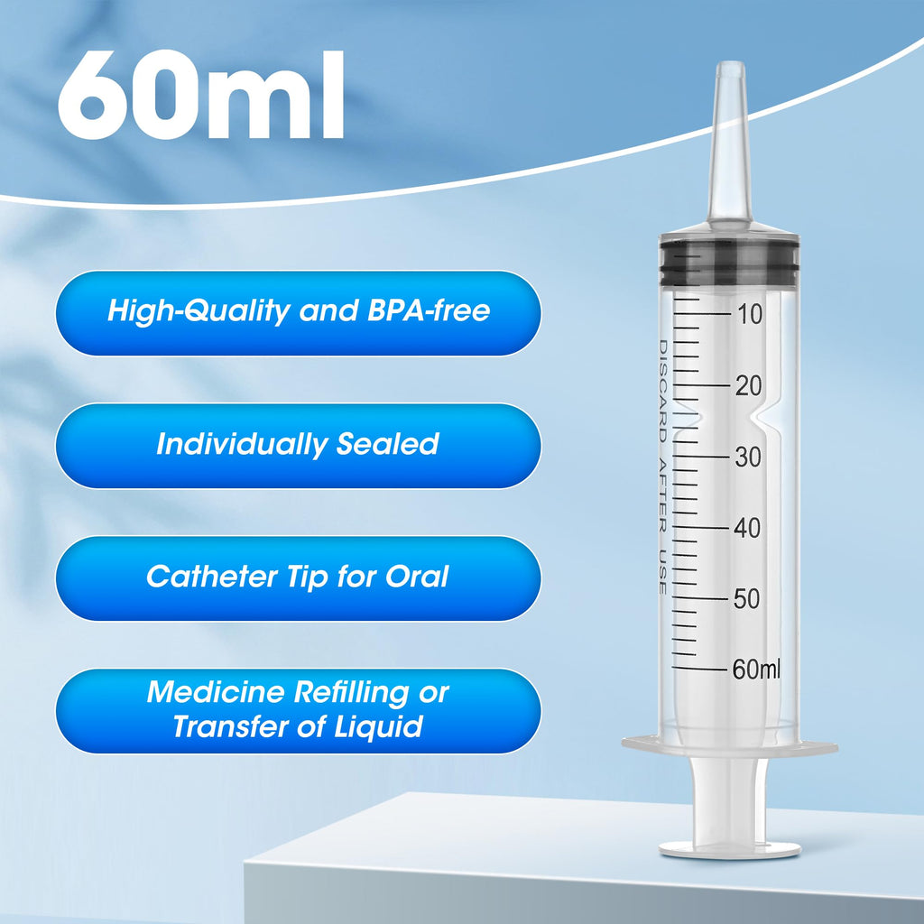 10 Pack 60 ml Syringe Without Needle, Syringe with Cap Individually Wrapped, for Liquids, Scientific Labs, Dispensing