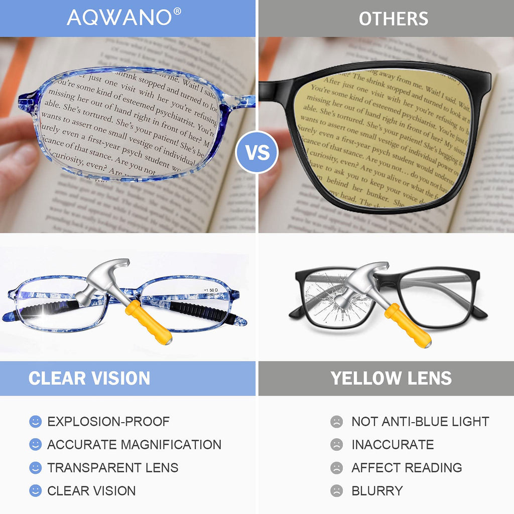 AQWANO 4 Pack Computer Reading Glasses Blue Light Blocking Lightweight TR90 Flexible Frame UV Protection Readers for Women Men +2.0