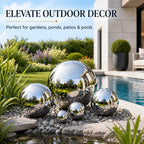 Gazing Ball Garden Mirror Outdoor, Outside Decorative Globe Silver 5Pcs Mix