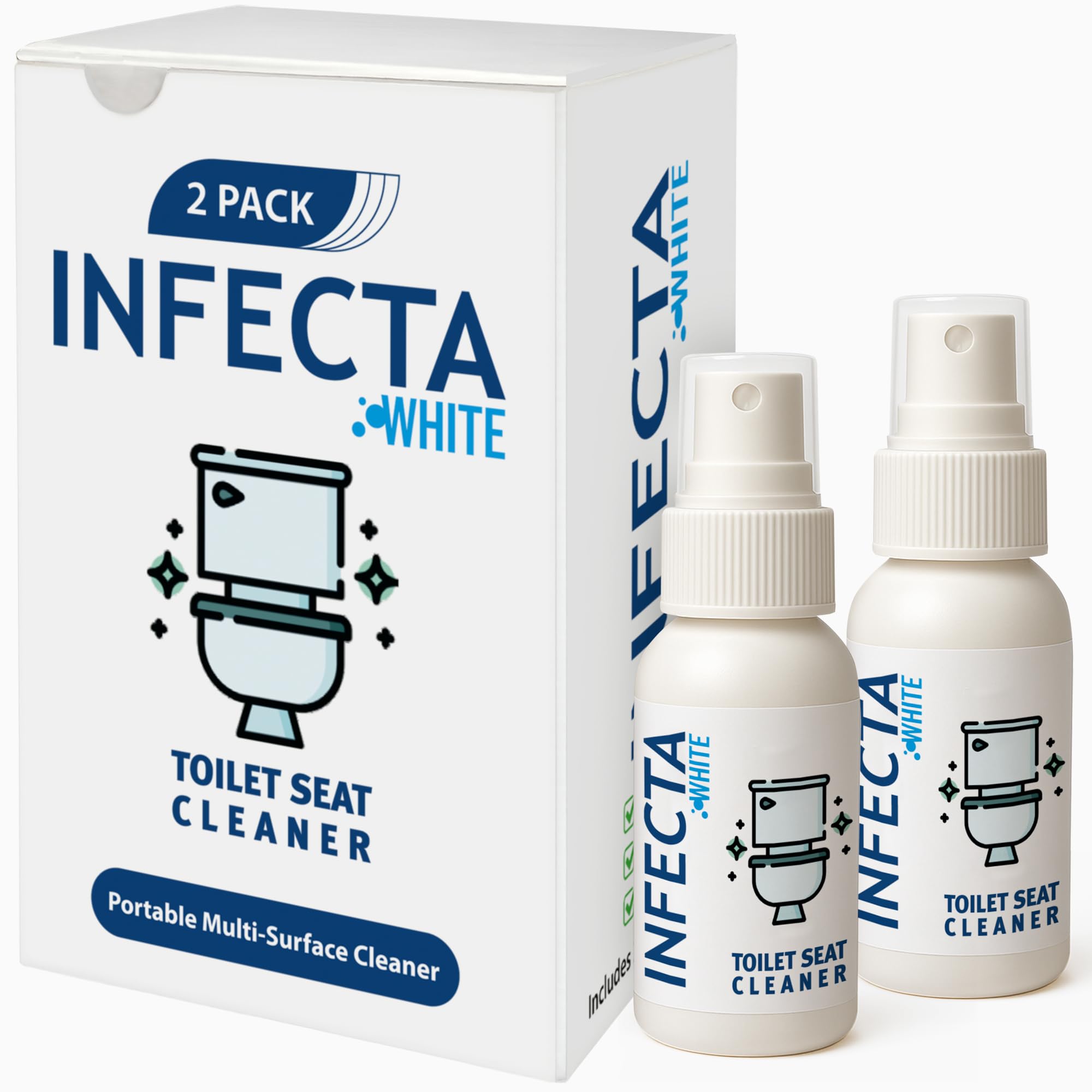 INFECTA WHITE – Toilet Spray, Travel Size Multipurpose Cleaning Spray (50 ml), All Purpose Cleaner for Toilet Seats, Bathtub, Fresh Scent, Bathroom Essentials & Mini Travel Toiletries (Pack of 2)