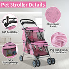 Dog Stroller 4 Wheels Cat Stroller Double Layer Pet Strollers Pet Carriers Jogger Strollers for Medium Dogs Cats Travel Camping Strolling Cart with Cup Holder Removable Liner, Pink