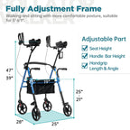 ELENKER Upright Walker, Stand Up Rollator Walker with Padded Seat and Backrest, Lightweight, Compact Folding, Fully Adjustment Frame for Seniors, Blue